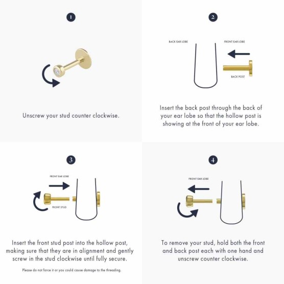 14k Gold Newport Threaded Flat Back Stud